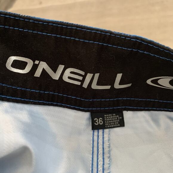 O’Neill Shorts Mens 36 Blue White Plaid Board Swim Trunks Drawstring Cargo - Picture 2 of 6